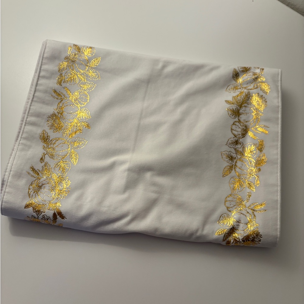 Rachel Ashwell Table Runner - Gold Embroidered Pumpkin Fall Design